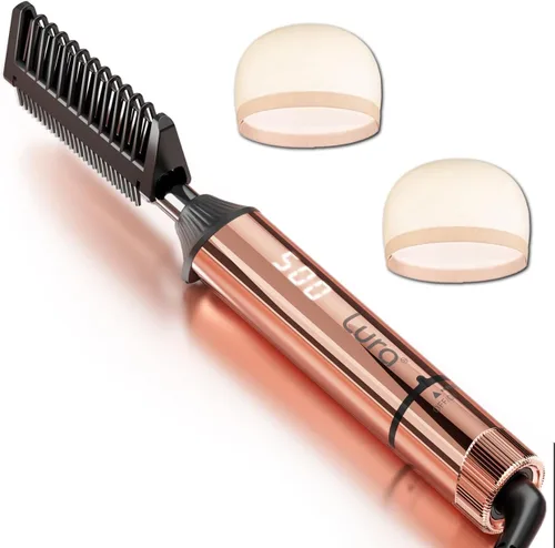 LURA Peine caliente de titanio nano para pelucas, 250-500 °F para cabello de mujeres negras, peines de presión para cabello negro, peine alisador