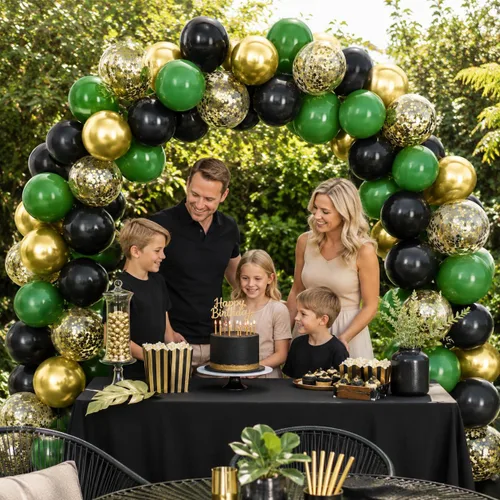 Miniatura 6 de Isndare Globos Negros, Dorados y Verdes para Decoraciones de Fiesta de Graduación 60 Piezas 30.5CM Globos Negros, Dorados y Verdes Metálicos Negro