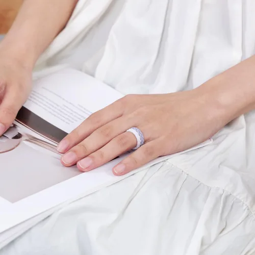 Miniatura 49 de Egnaro Anillos de boda de silicona para ella, conjuntos de novia de goma para mujer, bandas finas, diseño trenzado de hojas apilables con ranuras