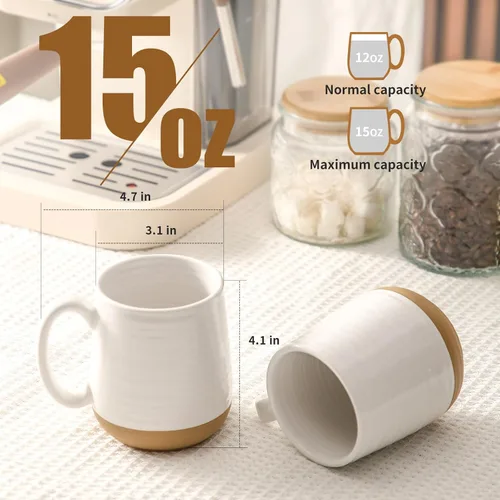 Miniatura 3 de Juego de tazas de café de cerámica grandes - 15 oz tazas de café con mango de porcelana, juego de 4 con mango, perfectas para capuchino, té, moca