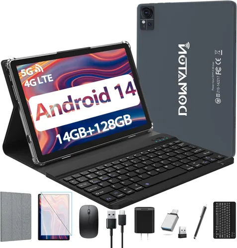 Tableta, tableta Android 2025 con teclado de 14 GB+128 GB+1 TB expandir, tabletas celulares 4G con ranura dual SIM, tabletas 2 en 1 Octa-Core de