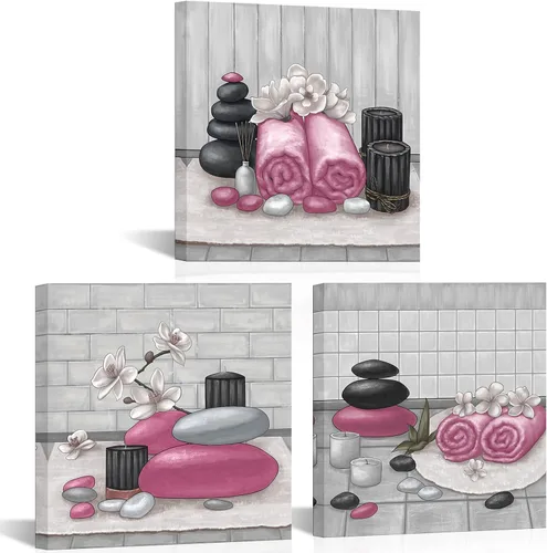 Miniatura 14 de RnnJoile Arte de pared de lienzo para spa con piedra Zen y orquídea, pintura de estilo bodegón amarillo, impresiones para decoración de baño