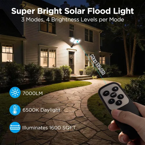 Miniatura 2 de Luces solares de inundación para exteriores, 7000 LM luces solares de brazo de aluminio súper brillantes, 6000 mAh, control remoto, luces LED