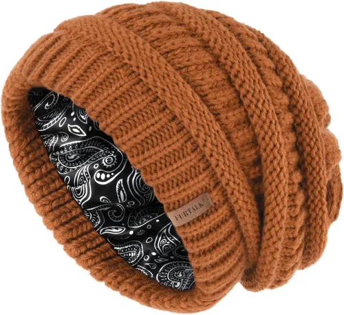 Miniatura 24 de FURTALK Gorro de invierno para mujer, con forro de satén, tejido trenzado, grueso, holgado, gorro cálido