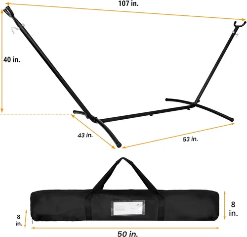 Miniatura 6 de SUPER DEAL Hamaca portátil para 2 personas con soporte de hamaca de 9 pies, capacidad de 620 libras, cama de hamaca ajustable con funda