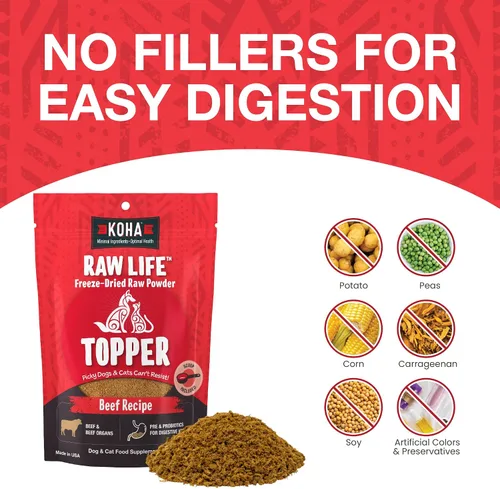Miniatura 4 de KOHA Raw Life - Carne de res cruda liofilizada para perros y gatos, con alto contenido de proteínas, para comensales quisquillosos con probióticos