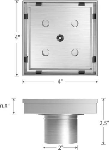 Miniatura 2 de Sharpeye - Drenaje cuadrado de 4 pulgadas con rejilla extraíble de inserción de baldosas, drenaje de piso cuadrado para ducha de acero inoxidable