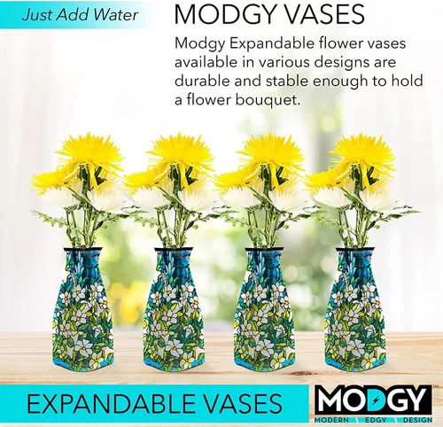 Miniatura 2 de MODGY Florero expandible, plástico decorativo moderno plegable impreso jarrones para centros de mesa para bodas, mesa de comedor, decoración