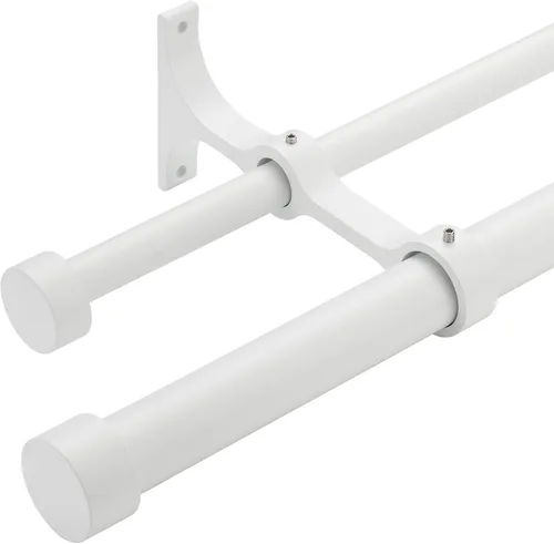 Miniatura 10 de Barras de cortina dobles con tapa de aluminio y soportes completos, barra de cortina doble ajustable de 1 pulgada en el frente y 5/8 pulgadas