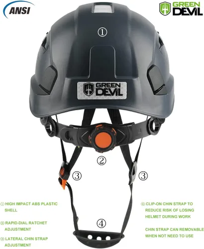 Miniatura 4 de GREEN DEVIL Casco de Seguridad Casco Duro con Visera Correa de Barbilla Ajustable Ligero Ventilado ABS Casco de Trabajo para Hombres y Mujeres Gris