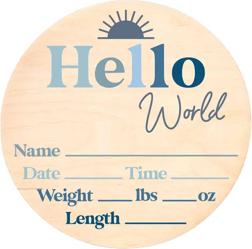 Letrero de recién nacido "Hello World" - Placa de anuncio de nacimiento con nombre de bebé para hospital - Accesorio para fotos - Decoración para