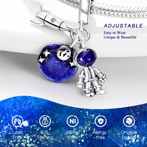 Miniatura 3 de Abalorios de plata de ley 925 para pulseras y collares, pulseras solares con dije de estrella de mar y estrella, conchas de estrella de mar