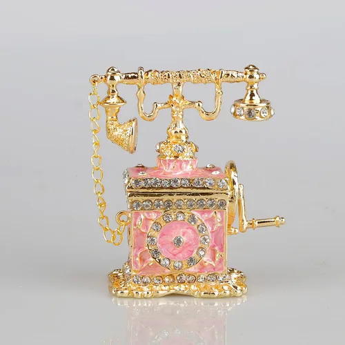 Miniatura 9 de SEVENBEES Figuras de teléfono turquesa, caja esmaltada con bisagras con cristales rosados, joyeros decorativos, coleccionables, regalos para niñas