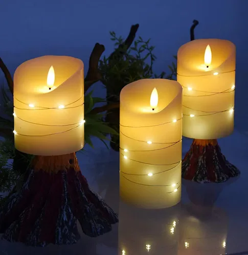 Miniatura 2 de DANIP Vela LED blanca sin llama con cadena de luz de estrella incrustada, vela LED de tres piezas, con control remoto de 11 teclas, función