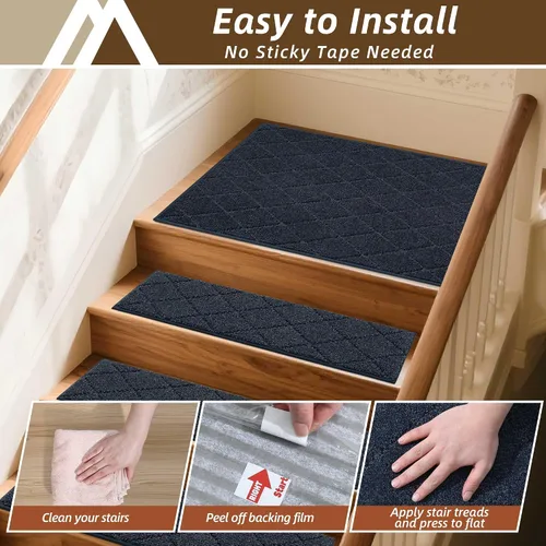 Miniatura 71 de COSY HOMEER - Alfombra antideslizante para escaleras, para interiores y escalones de madera, para niños y perros, 100 % poliéster, base de Beige