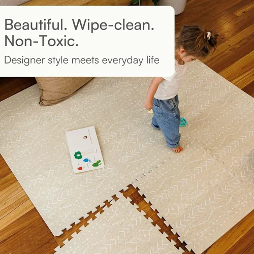 Miniatura 2 de Alfombra de juego Lillefolk para bebés para el piso – 4x6 pies Beige Azulejos suaves de espuma EVA no tóxicos premium para tiempo de barriga
