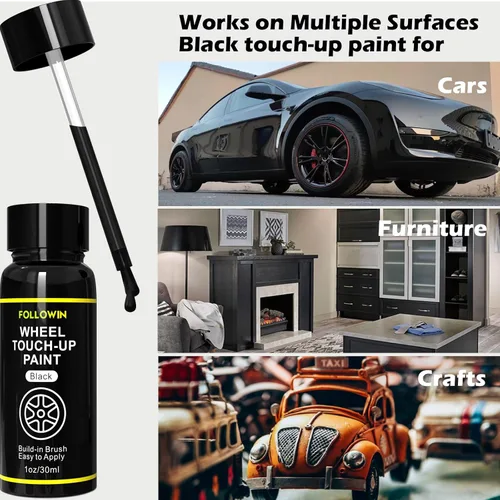 Miniatura 5 de FOLLOWIN Pintura de retoque para llantas negras para automóviles, kit de reparación de pintura para ruedas negras, reparación de arañazos en llantas