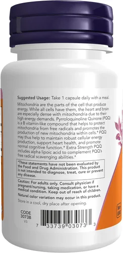 Miniatura 3 de NOW Foods Suplementos, PQQ 40 mg con 200 mg de ácido alfa lipoico, fuerza extra, 50 cápsulas vegetales