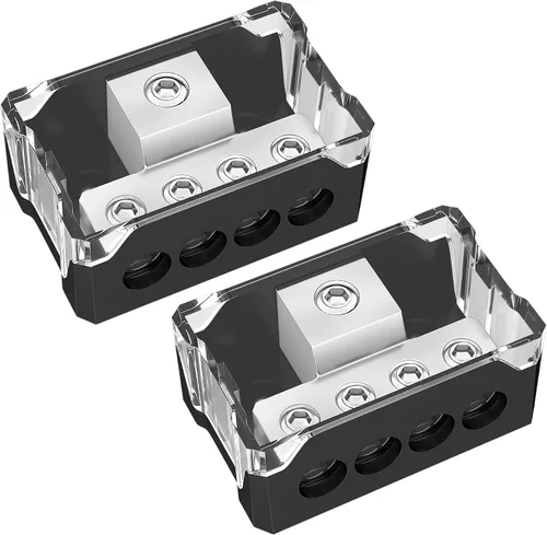 Joinfworld Bloque de Distribución de Energía de 4 Vías para Audio de Coche 0/2/4 Calibre Entrada 4/8/10 Calibre Salida Bloque de Distribución de