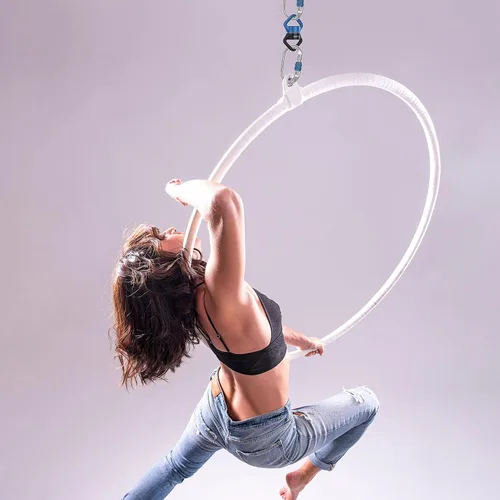 Miniatura 9 de Aerial Hoop 90cm/95cm Single Point Lyra Hoop Set, Includes Storage Bag, Carabiners, Swivel, Strop, and Tape for Beginners, Home Practice, and Circus