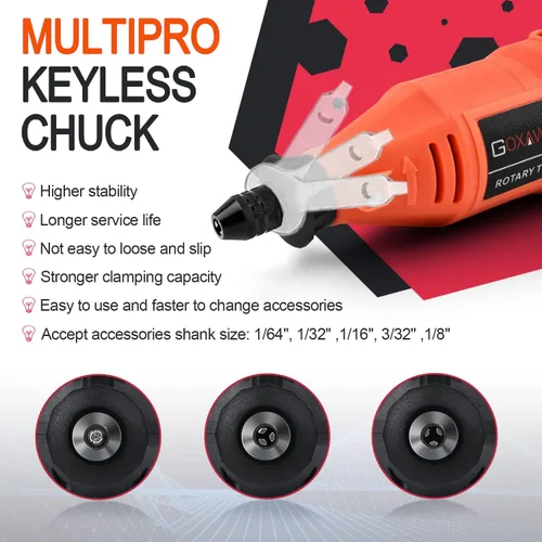 Miniatura 3 de GOXAWEE Kit de herramientas rotativas con portabrocas sin llave y eje flexible, herramienta eléctrica multiusos de velocidad variable y 140