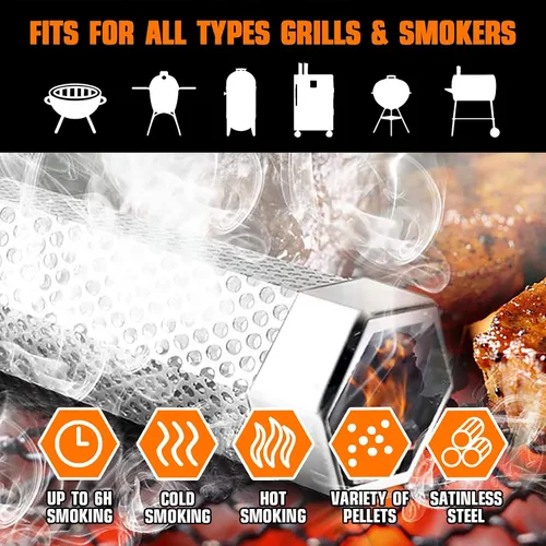 Miniatura 5 de Tubo de humo para pellets, ahumador de pellets de 12 pulgadas, además de estera de barbacoa de fibra de vidrio resistente al calor