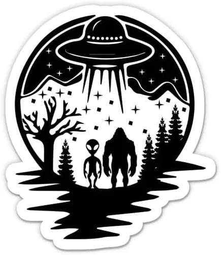 Bigfoot and Alien - Calcomanía para laptop de 5 pulgadas, vinilo impermeable para automóvil, teléfono, botella de agua, divertida calcomanía de
