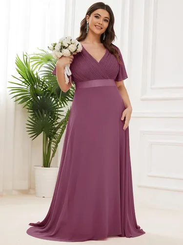 Miniatura 165 de Ever-Pretty Vestido formal para mujer, Navidad, Año Nuevo, cuello en V, gasa, talla grande, largo hasta el suelo, vestido de dama de honor