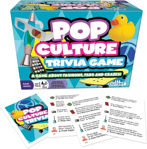 Outset Media Juego de trivia de cultura pop, juego de fiesta, juego familiar, juego de viaje, divertido y fácil de jugar, 1200 preguntas de trivia,