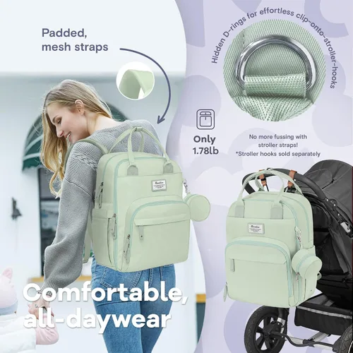 Miniatura 5 de RUVALINO Mochila para pañales - Bolsa de viaje multifunción para bebé con cambiador, soportes aislados para botellas y funda para chupete, gran