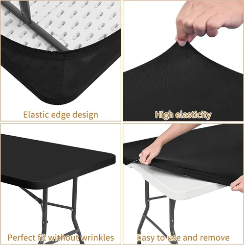 Miniatura 6 de Paquete de 12 fundas de tela elástica para mesas de 6 pies, fundas de mesa de elastano negro, protector universal rectangular para interiores