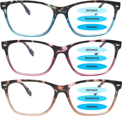 Miniatura 9 de Anteojos de lectura progresivos multienfoque para mujer, estampado de patrón de bloque de luz azul, elegantes lectores de computadora para mujer