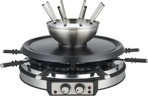 Miniatura 7 de GIVENEU Juego de olla de fondue eléctrica con parrilla para barbacoa, olla de fondue de 600ml con 8 tenedores y raclette eléctrica, termostatos