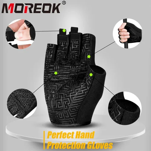 Miniatura 4 de MOREOK Workout Gloves for Men/Women- [3/4 Finger] [Curved Open Back] Weight Lifting Gloves Gym Gloves for Weightlifting,Exercise,Training,Pull