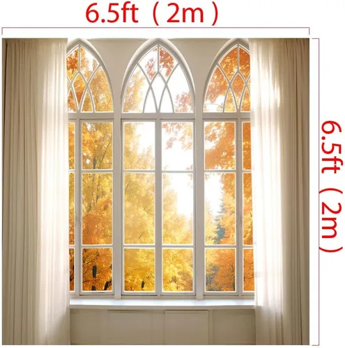 Miniatura 2 de Kate Fondo de otoño de 6.5 x 6.5 pies, hojas amarillas, fondo de ventana, fondo de tela impresa por computadora, fondo de tela, accesorios