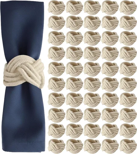 Miniatura 10 de Juego de 12 servilleteros bohemios elegantes, de rayón tejido a mano, color beige, resistente al desgaste, decoración de mesa para bodas, Navidad
