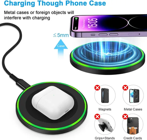 Miniatura 3 de Cargador inalámbrico de carga rápida para Samsung Galaxy S25 Ultra S25+ S25 S24 S23 FE S22 S21 S20 S10, cargador inalámbrico Android de 15 W