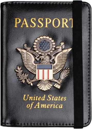 TOURSUIT Combo de pasaporte y tarjeta de vacunación con bloqueo RFID, estuche protector para documentos de viaje, organizador de pasaporte de cuero