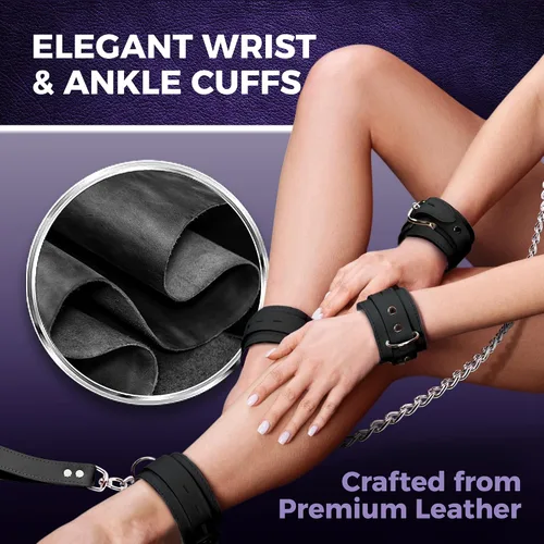 Miniatura 3 de VP Leather Wrist and Ankle Cuffs - 7-Piece Set - Premium Latigo Leather & Soft Lambskin - Couple Sex Toys - BDSM Restraint
