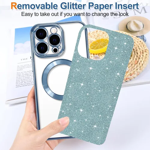 Miniatura 111 de Hython Funda para iPhone 14 Pro Max con purpurina, fundas magnéticas transparentes para teléfono con protector de lente de cámara