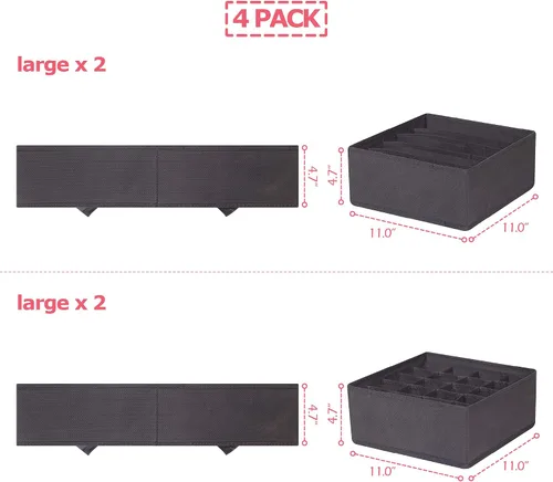 Miniatura 2 de DIOMMELL Paquete de 4 cajas de almacenamiento de tela plegables para armario, aparador, cajón, cestas de tela, contenedores divisores para ropa