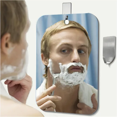 Espejo de ducha inastillable sin niebla para espejo de afeitado (mediano, 5.52 x 3.32 pulgadas), pequeño espejo de tocador para colgar en la pared,