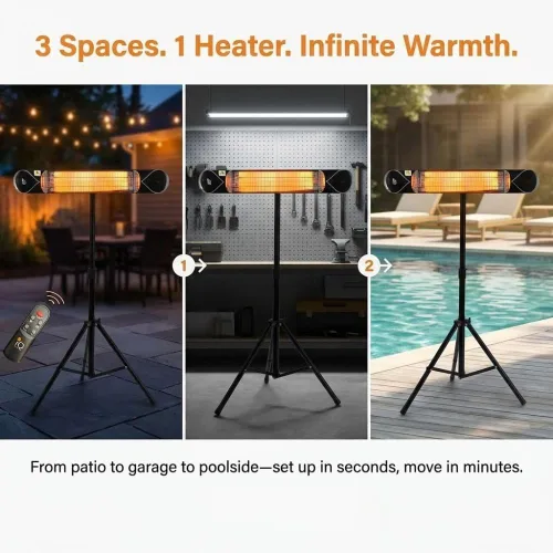 Miniatura 10 de Wave - Calentador infrarrojo de carbono de 1500 W, calentador eléctrico para interiores y exteriores, resistente a la intemperie con soporte