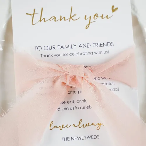 Miniatura 3 de HUIHUANG Tarjetas de agradecimiento de boda con cinta de gasa rosa, para recuerdos de boda, recepciones, fiestas, eventos y celebraciones, paquete
