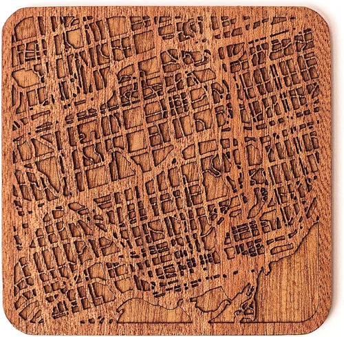 Miniatura 51 de Posavasos Amsterdam Map by O3 Design Studio, 1 pieza, posavasos de madera Sapele con mapa de la ciudad, hecho a mano, varias ciudades opcionales