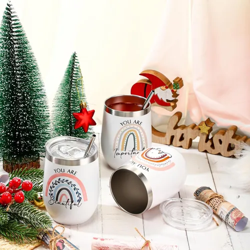 Miniatura 4 de Sieral 10 tazas inspiradoras con citas para mujeres, vaso de arcoíris de 12 onzas, a granel para apreciación de los empleados con texto en inglés