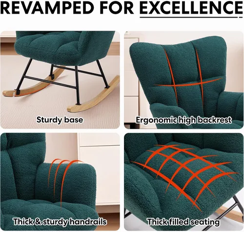 Miniatura 4 de YSSOA Mecedoras para guardería, mecedora reclinable tapizada de peluche con respaldo alto, cómoda silla de lectura, silla auxiliar esponjosa