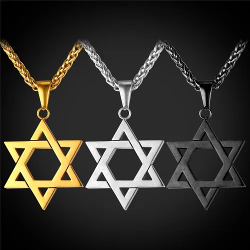 Miniatura 5 de U7 Star of David Necklace for Men Women GoldStainless Steel Hexagon Pendant with CrossRuby StoneClassic Jewish Isael Necklaces, Length 22" 24" 26