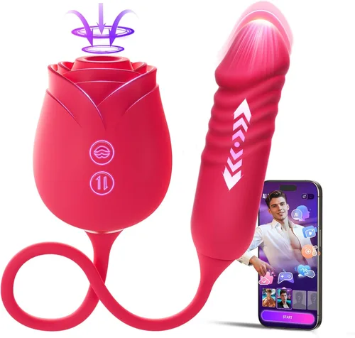 Miniatura 16 de Consolador vibrador juguetes sexuales para mujeres, juguete sexual MOOLIGIRL Rose con vibradores de punto G de empuje y 10 modos de succión