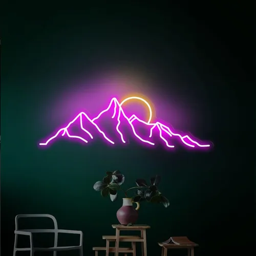 Miniatura 6 de Letrero de neón LED con diseño de montaña y puesta de sol de 18 pulgadas, letrero de neón con diseño de montaña y amanecer, regalos para la oficina